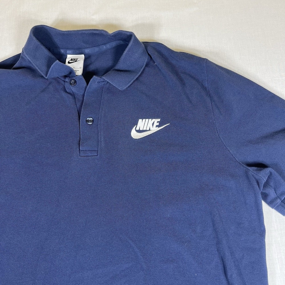 Nike Mens XL Blue Polo Shirt Short Sleeve Swoosh Logo Casual Cotton